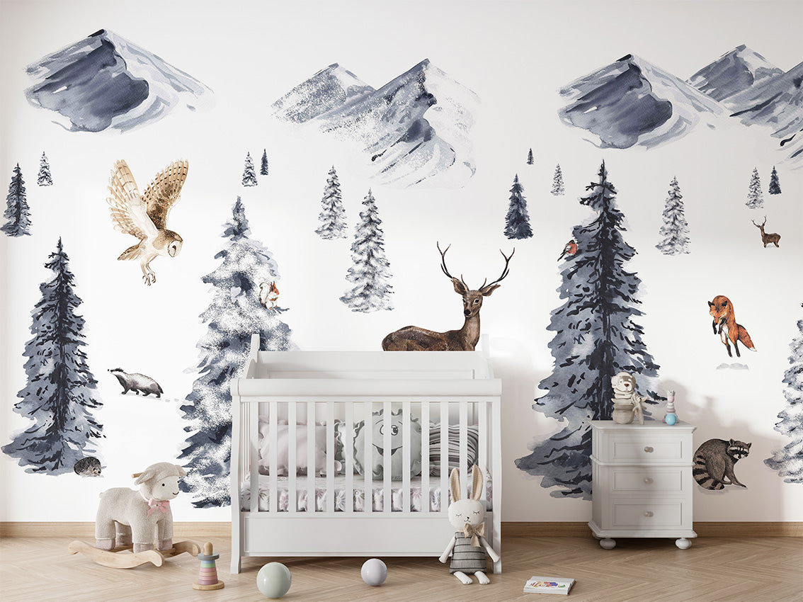Winter Wonderland luxury wallpaper in kids room interior — Artehub Egypt
