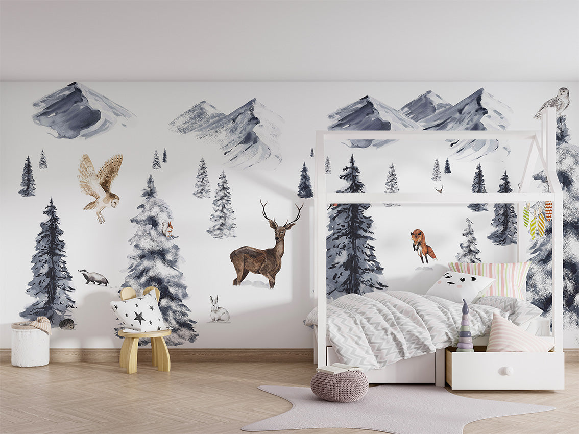 Winter Wonderland luxury wallpaper in kids room interior — Artehub Egypt