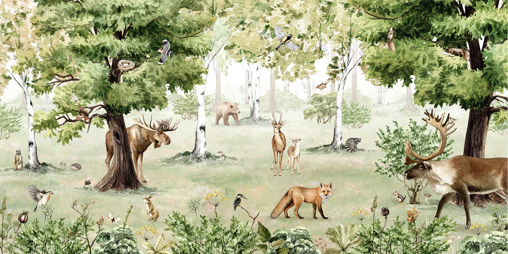 Woodland Wonders European mural wallpaper design for kids room — Artehub Egypt
