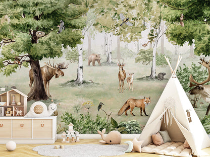 Woodland Wonders luxury wallpaper in kids room interior — Artehub Egypt
