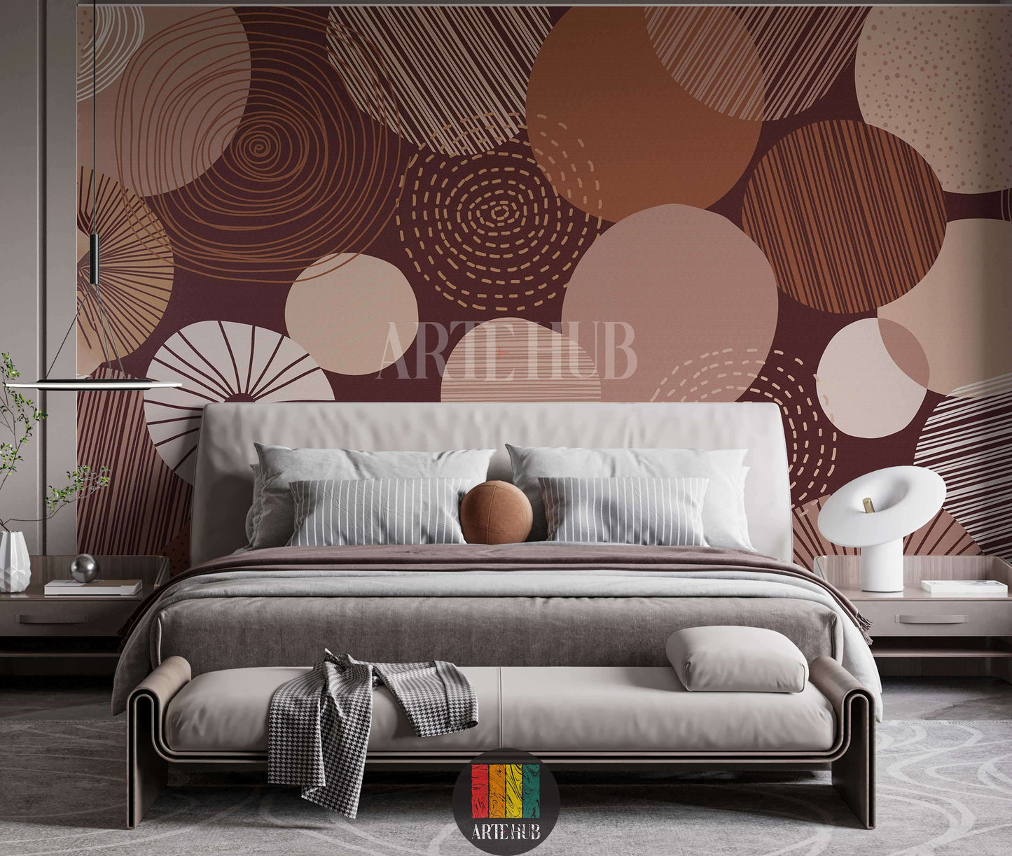 Abstract Circular Wallpaper for Modern Living Room Decor in Egypt
ورق حائط مودرن بتصميم دوائر تجريدية لغرفة معيشة عصرية في مصر
room: bedroom
