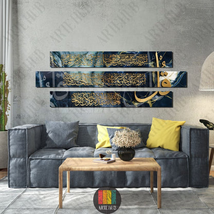 almaozat calligraphy set 140x55 (3 pieces) navy blue canvas