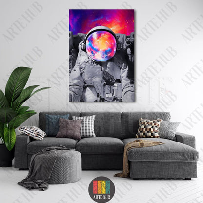 Modern canvas wall art featuring a cosmic astronaut with a vibrant galaxy reflection, perfect for luxury home decor in Egypt.