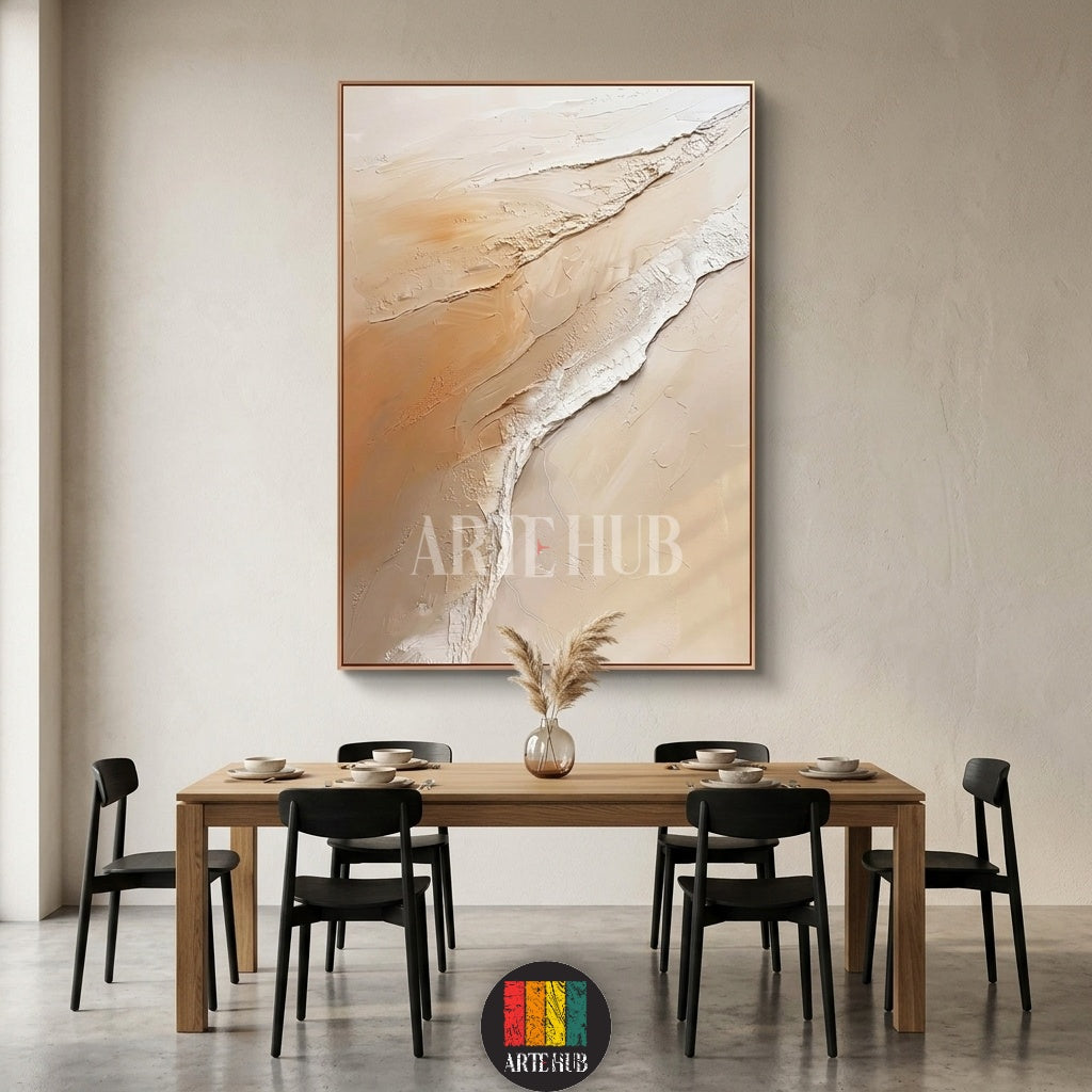 Minimalist abstract textured canvas wall art in beige and cream sandy tones, premium modern wall decor for luxury homes in Egypt.