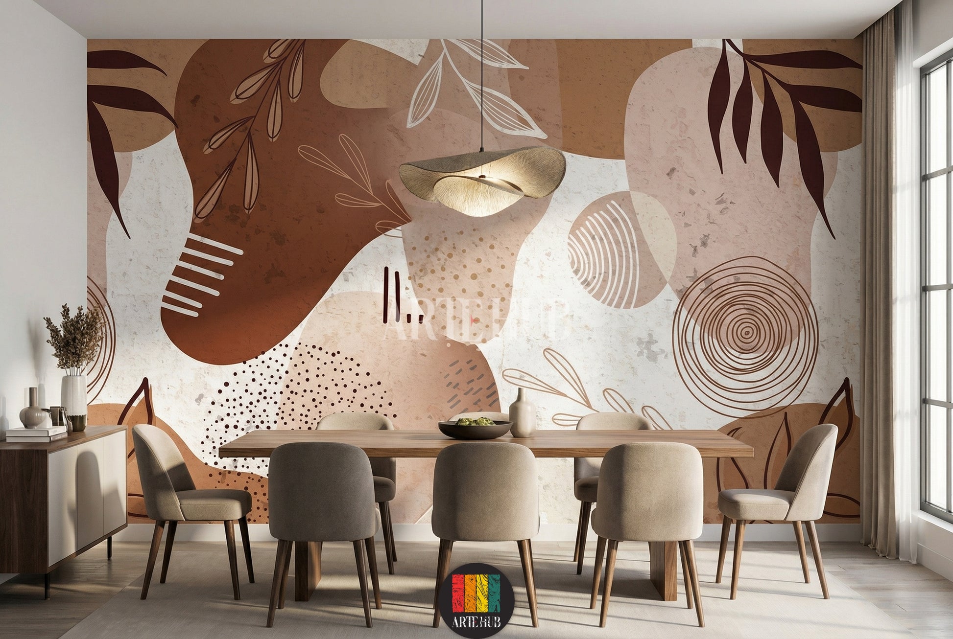 Abstract Boho Wallpaper for Modern Egyptian Bedroom Decor
ورق حائط بوهيمي عصري لديكور غرف النوم في مصر
room: dining room