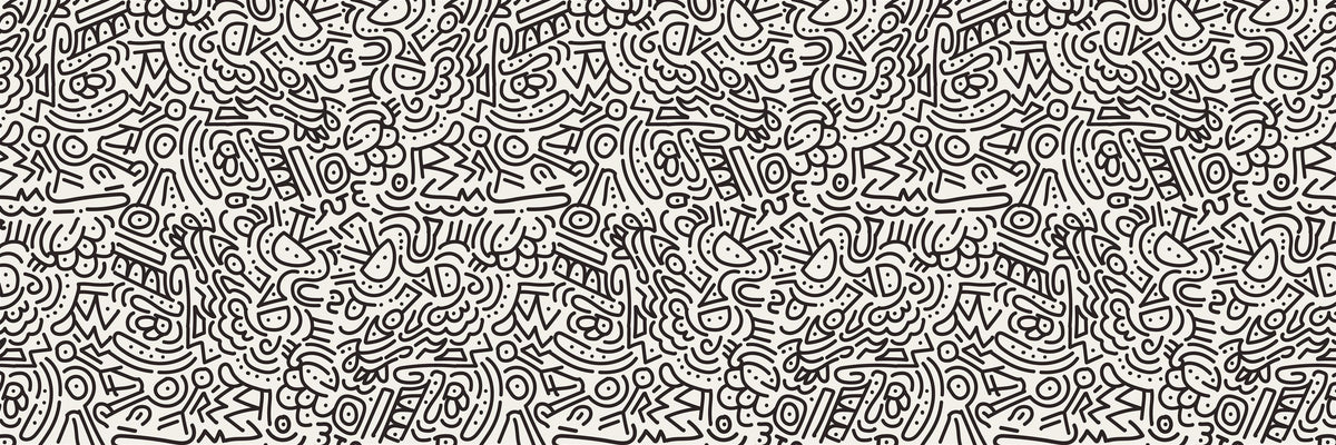 Doodle Parade wallpaper artwork with playful black lines, abstract shapes and dots on a warm ivory background.