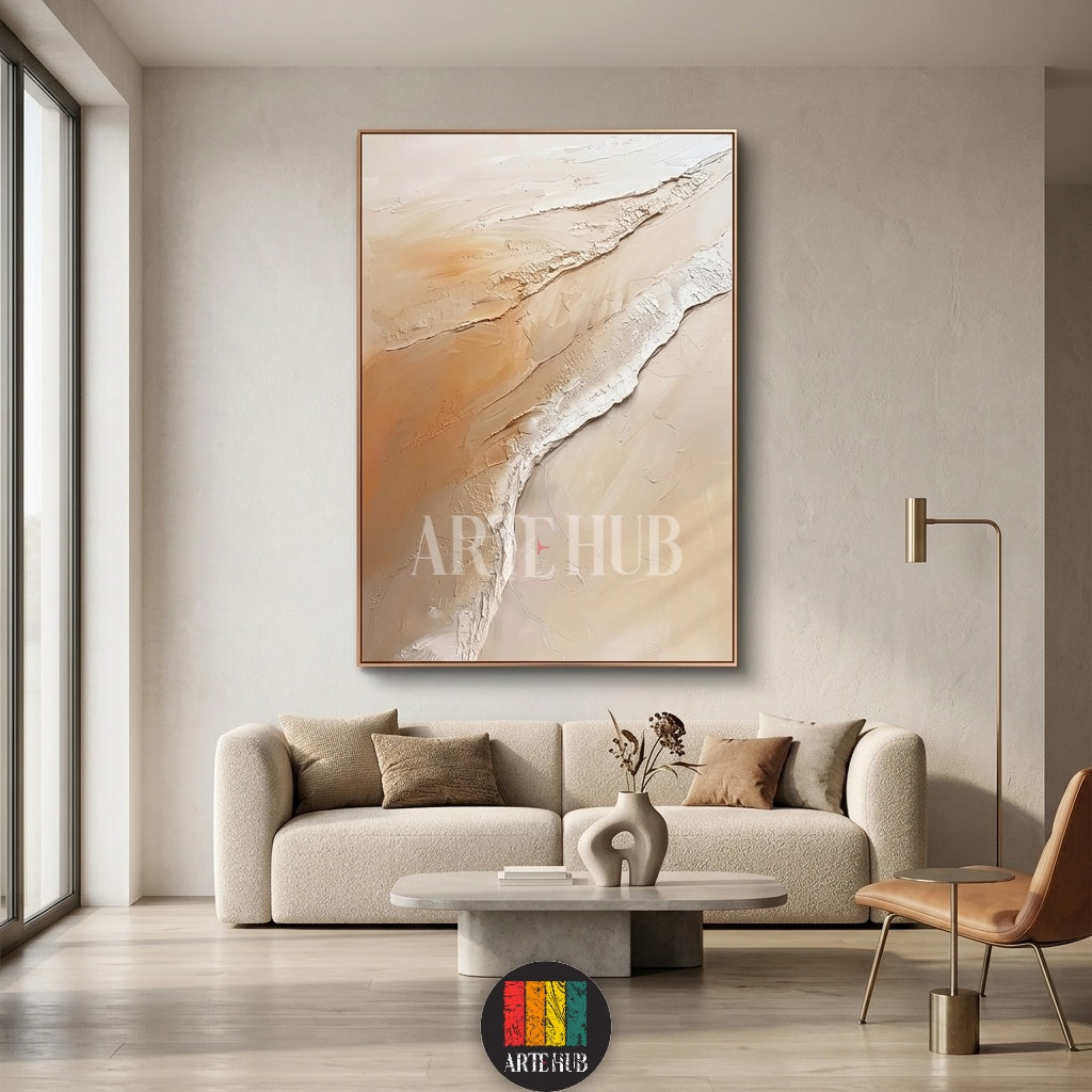 Premium textured abstract canvas wall art in sand and cream tones, perfect for luxury modern home decor in Egypt.