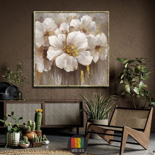 White rose with gold touch canvas