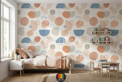 A modern bedroom featuring abstract geometric wallpaper in shades of orange, blue, beige, and grey. The wall art adds a contemporary touch to home decor in Egypt.
غرفة نوم عصرية تتميز بورق حائط بتصميمات هندسية مجردة بألوان برتقالي، أزرق، بيج، ورمادي. هذا الديكور الجداري يضيف لمسة عصرية للمنزل في مصر.
room: kids room