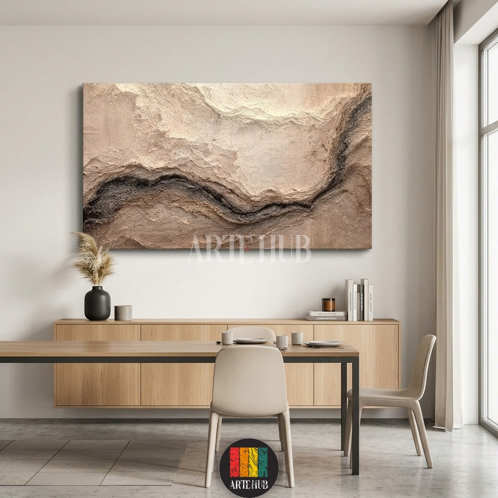 Contemporary abstract canvas wall art with layered 3D texture in earth tones and charcoal, ideal for luxury home decor in Egypt.