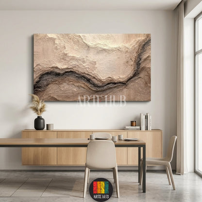 Contemporary abstract canvas wall art with layered 3D texture in earth tones and charcoal, ideal for luxury home decor in Egypt.