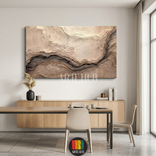 Contemporary abstract canvas wall art with layered 3D texture in earth tones and charcoal, ideal for luxury home decor in Egypt.