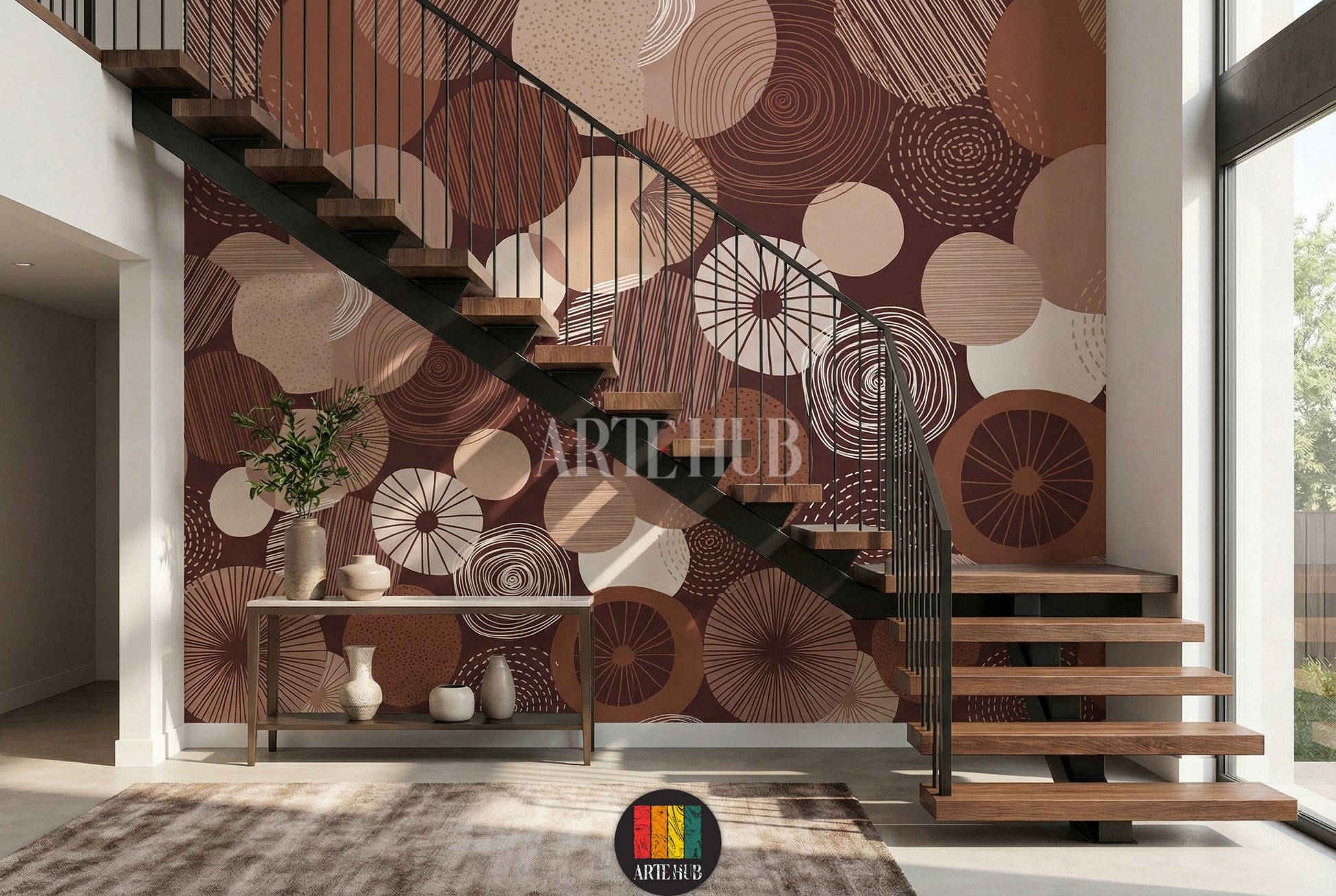 Abstract Circular Wallpaper for Modern Living Room Decor in Egypt
ورق حائط مودرن بتصميم دوائر تجريدية لغرفة معيشة عصرية في مصر
room: stairs